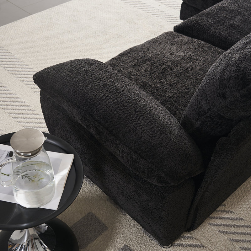 Modern Deep 3-Seat Sofa Couch with Ottoman, Black