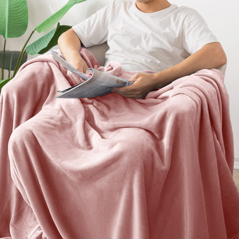 Makilah Sherpa Fleece Fur Blanket for Bed, Sofa Throw Soft all seasons , Pink, 240cm H x 200cm W