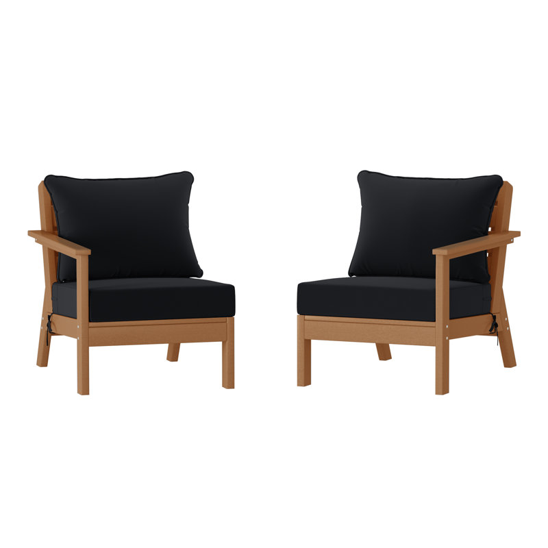 Ensemble de sièges profonds avec coussins, Teak, Black