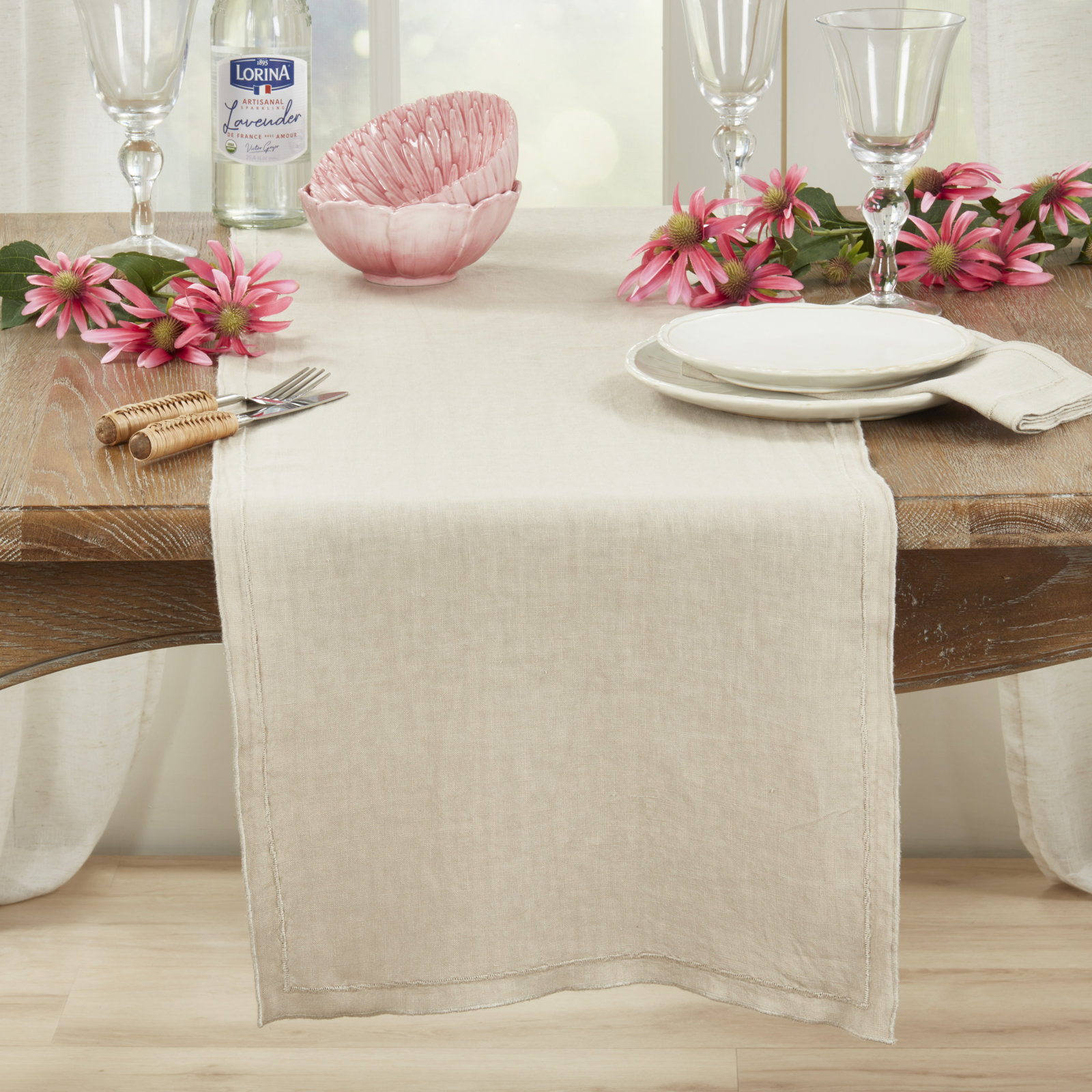 Aneta 72" Linen Table Runnner, Brown