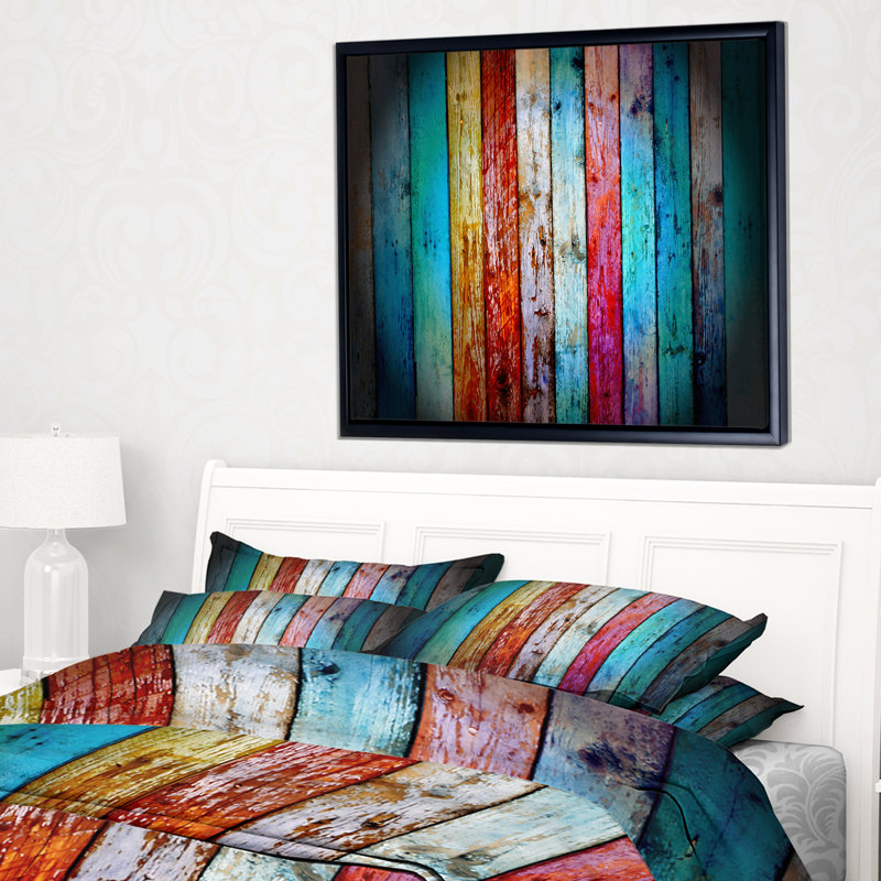 Motif rétro en bois - reproduction d'art, H 12 po x l 20 po x P 1 po, Toile avec cadre flottant