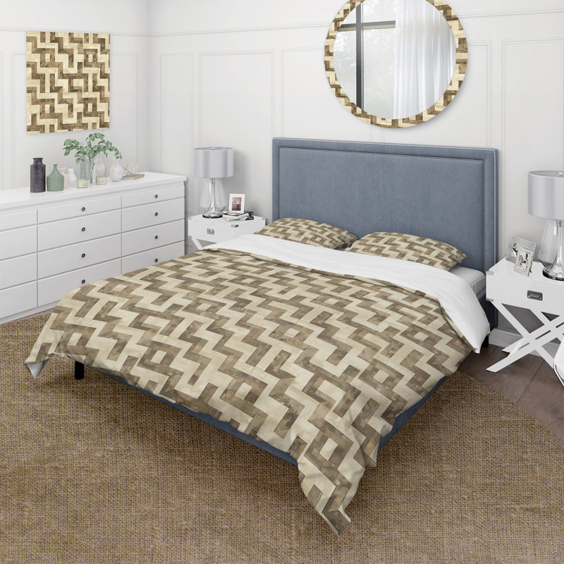 Ensemble de housse de couette beige Midcentury Maze Wonder II - Midcentury, Housse de couette pour grand lit + 2 taies décora