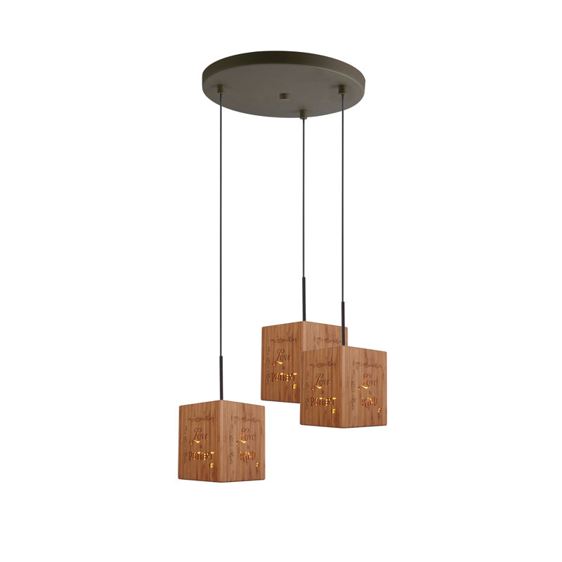 Suspension carrée 3 lumières grappe Newsom, Bronze