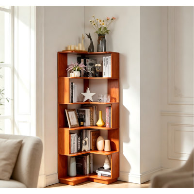 Corner Book Shelf, 6 Tier Corner Bookshelf Etagere Bookcase With Baffle,  L Shaped Bookcase With Display Shelf Stand For Home Office, Living Room, Bedroom