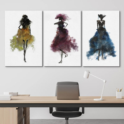 Jaune, rose, bleu, Fashionistas, mode sur 3 impressions sur toile