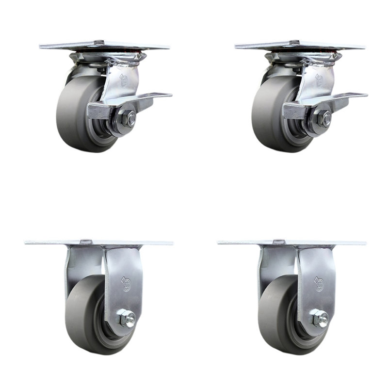 4 Inch Thermoplastic Caster Set with Ball Bearing 2 Brakes and 2 Rigid SCC
