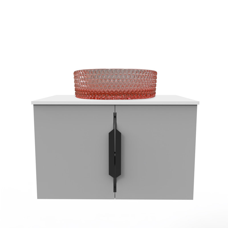 Ensemble de meuble-lavabo flottant simple 24 po avec lavabo vasque en verre trempé Wildsee Wildsee, Rose, Gris