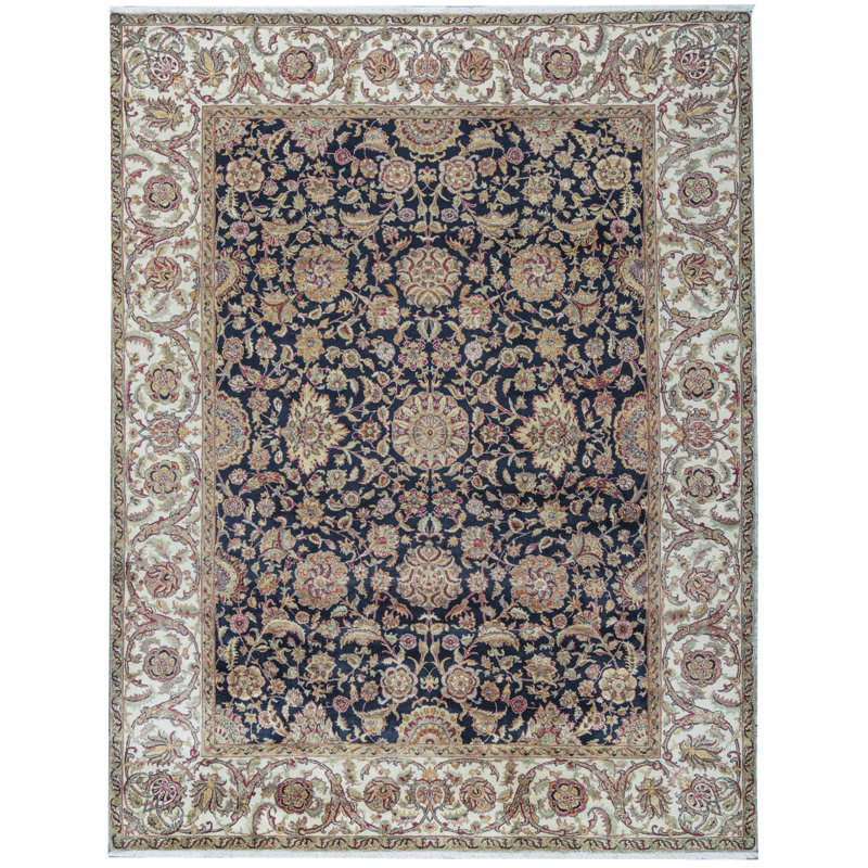 Tapis noir et crème noué à la main de haute qualité