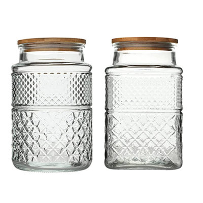 Large Glass Storage Jar, 2 Pack 60 FL OZ Glass Food Storage Containers With Bamboo Lid, Kitchen Containers Cereal Canisters Decorative Jar