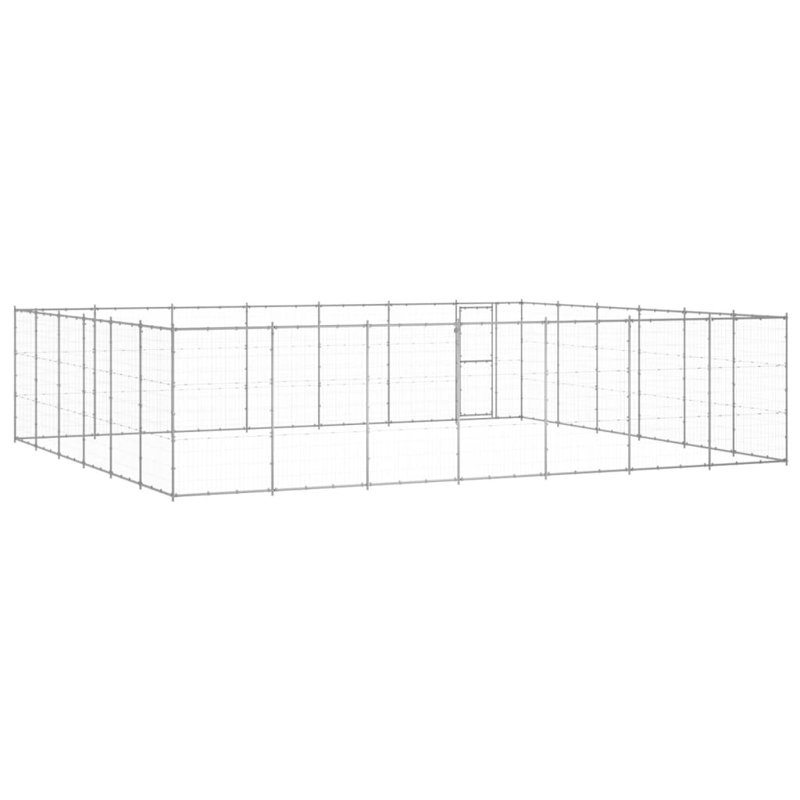 Chenil d'extérieur pour chien Vidaxl, Argent, H 70,9 po x L 303,1 po x l 259,8 po