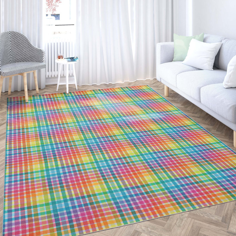 Well Woven Crayola Multi Plaid Plaid Multicolor Area Rug, Rectangle 5' x 7'