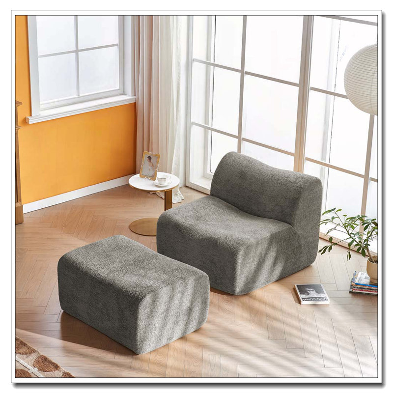 Fauteuil d'appoint rembourré en velours avec repose-pieds et fauteuil, Gris