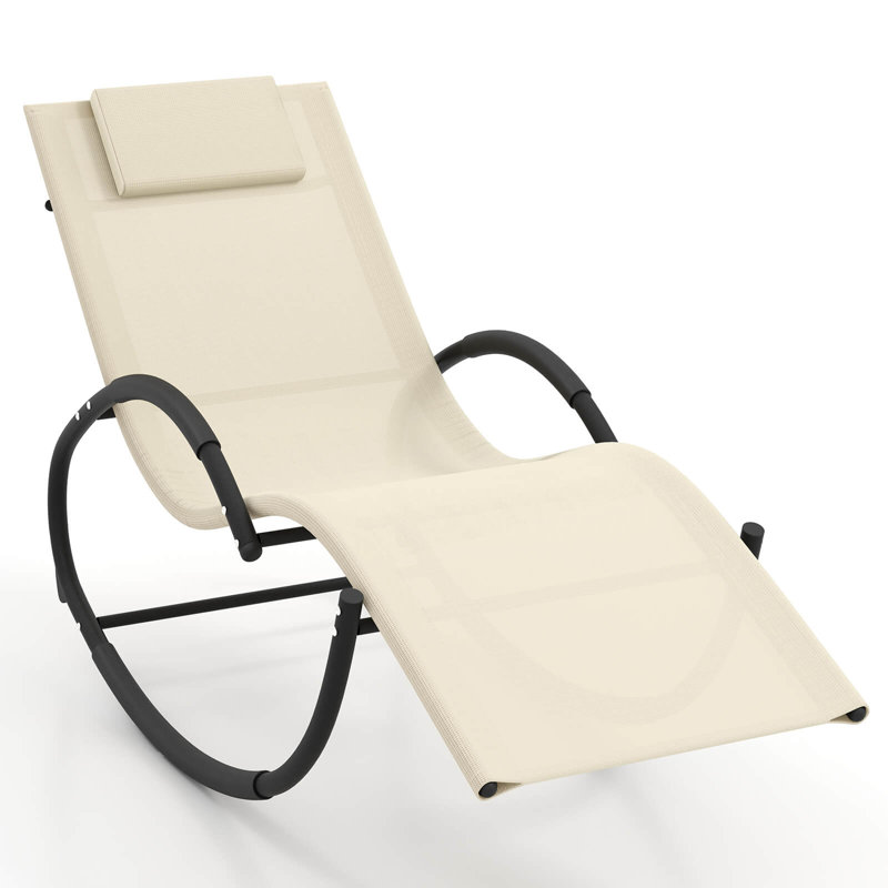 Arlmont & Co. 1 Pcs Outdoor Rocking Lounge Chair With Removable Headrest Breathable Backrest & Seat, Beige