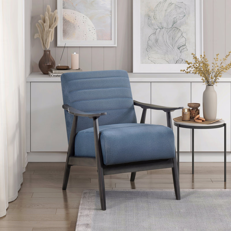 Chaise d'appoint - Meuble de salon en bois massif avec tissu d'ameublement en tissu bleu transitionnel, Bleu