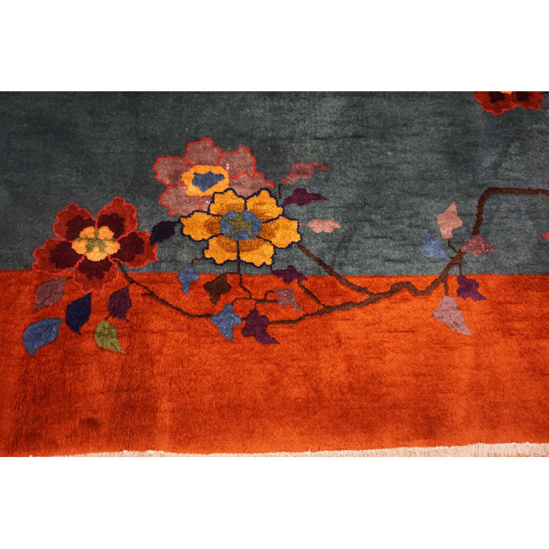 Rectangle Chinese - Art Deco Knotted Antique 1920s Wool Room Size Rug