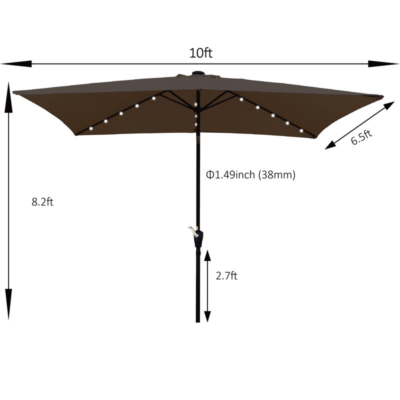 Versatile Rectangular Patio Umbrella With Advanced Solar LED Lights And User-Friendly Features, Chocolate