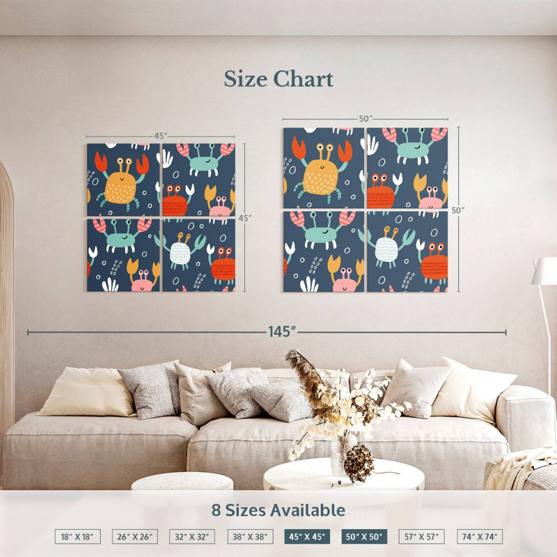 Ashelle, motif de crabes mignons, H 50 po x l 50 po
