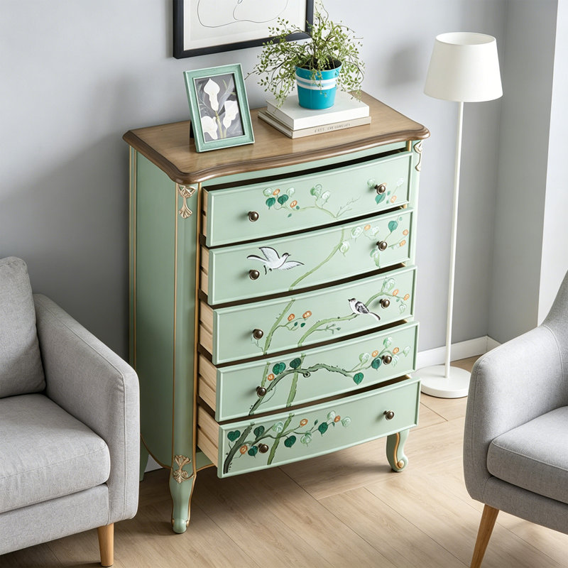 Retro Painted Solid Wood Five-drawer Accent Chest