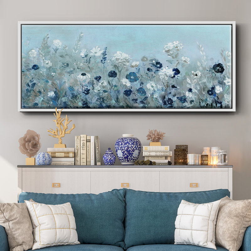Teal Light Garden- Framed Canvas, 12" H x 30" W