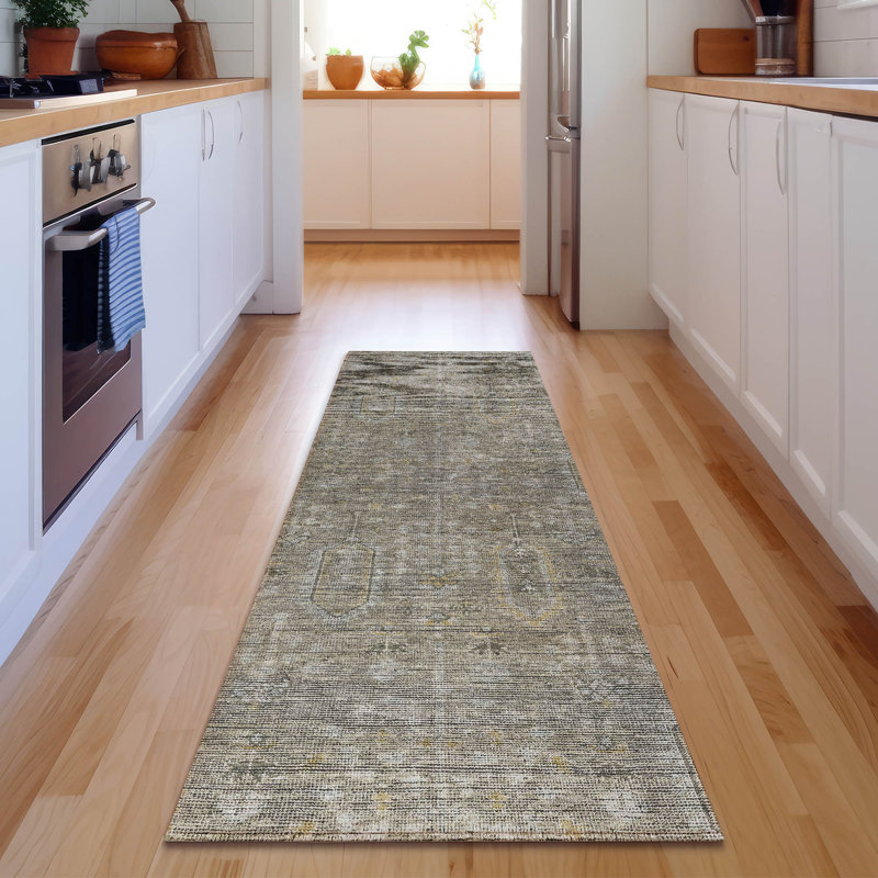 Tapis taupe Prisco lavable à la machine de qualité supérieure, Tapis de couloir 2 pi 3 po x 7 pi 6 po