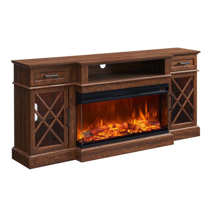 Gaobo Farmhouse Fireplace TV Stand For TVs Up To 80'', Wood Entertainment Center With Electric Fireplace & Timer