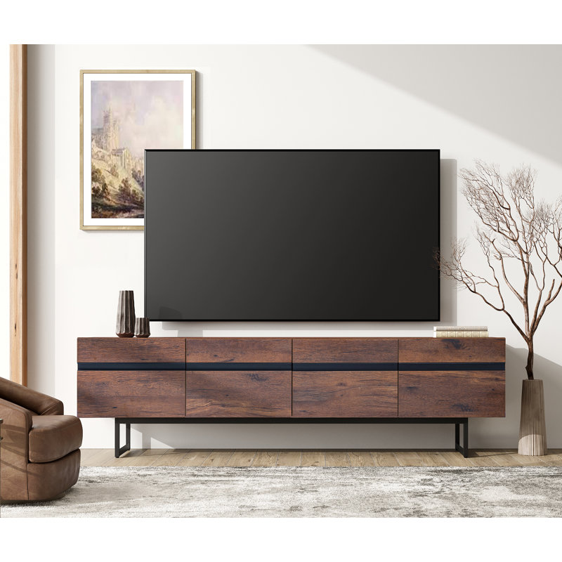 Ensemble de table de salon moderne 3 pièces Aadam, meuble télé de 113 pouces avec armoire de rangement et tables de bout avec 2 tiroirs, console télé et centre de divertissement pour le salon