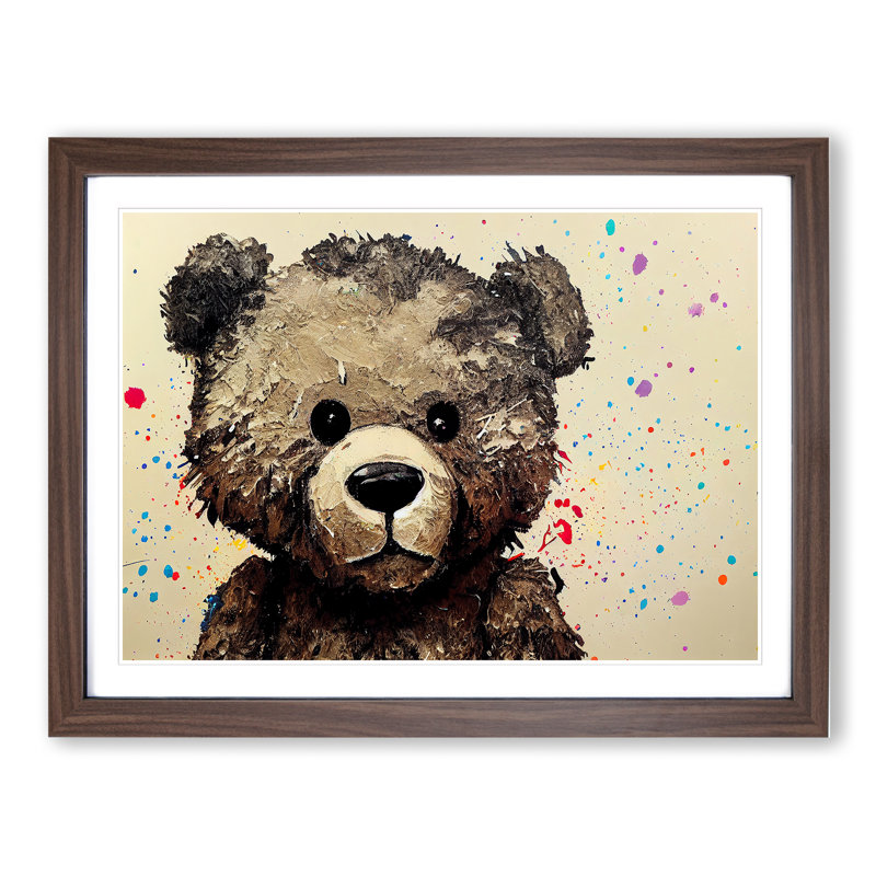 Splashed Teddy Bear - Framed Print, 34cm H x 46cm W x 2cm D, Walnut