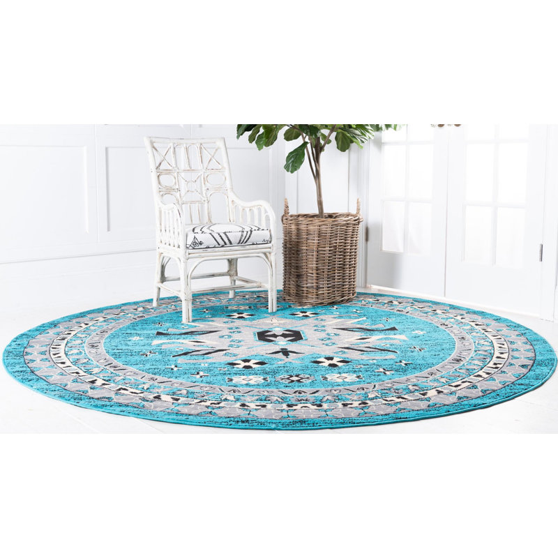 Tapis oriental turquoise Eesi, Rond 8 pi