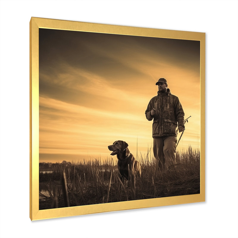 Chasse au lever du soleil I sur toile, H 30 po x l 30 po x P 1 po, Encadrement doré