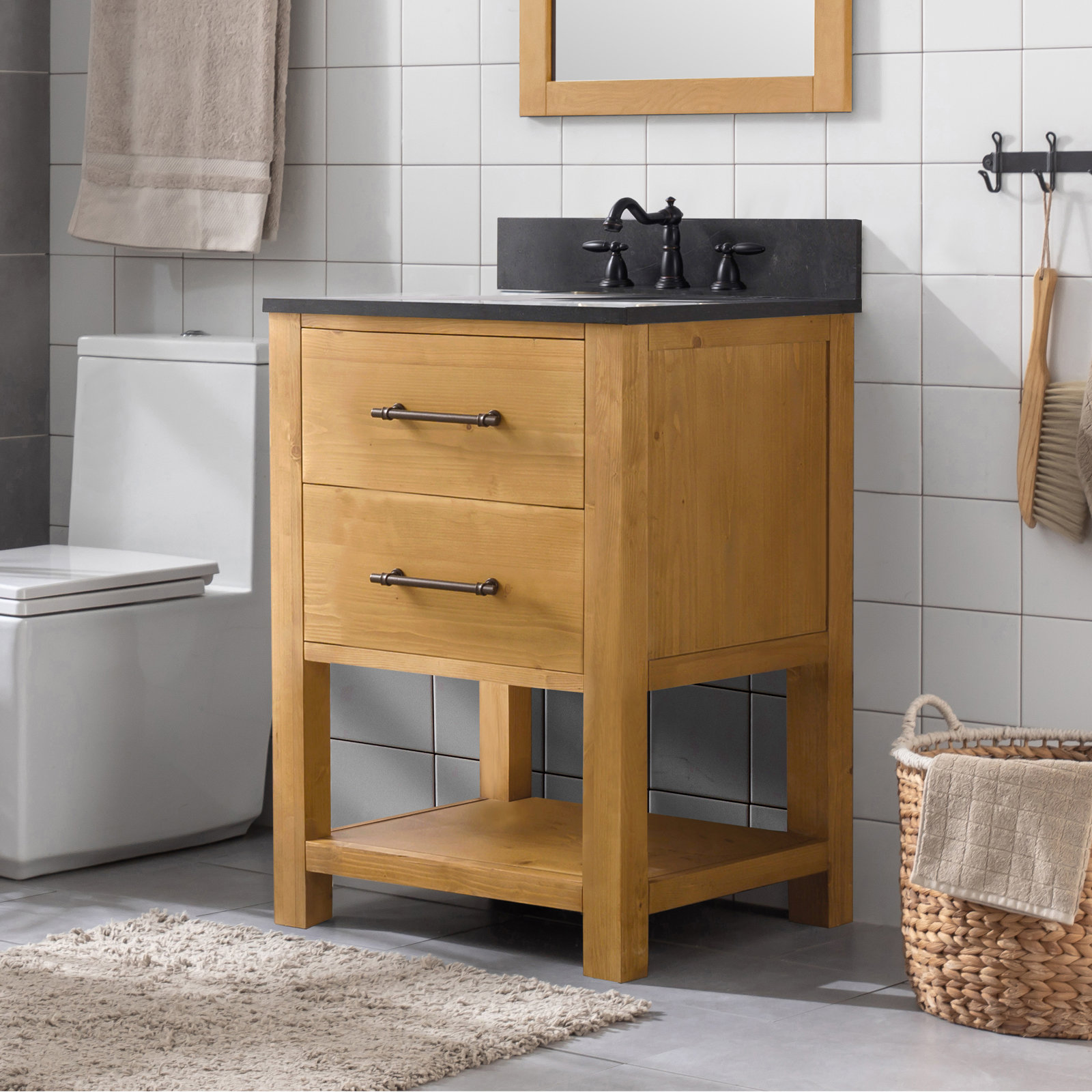 Keri 24'' Single Bathroom Vanity, Tan/Antique Black