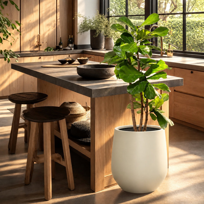 Pot de fleurs Dorlis Fiberstone, H 16,5 po x l 15 po x P 15 po, Lin lin