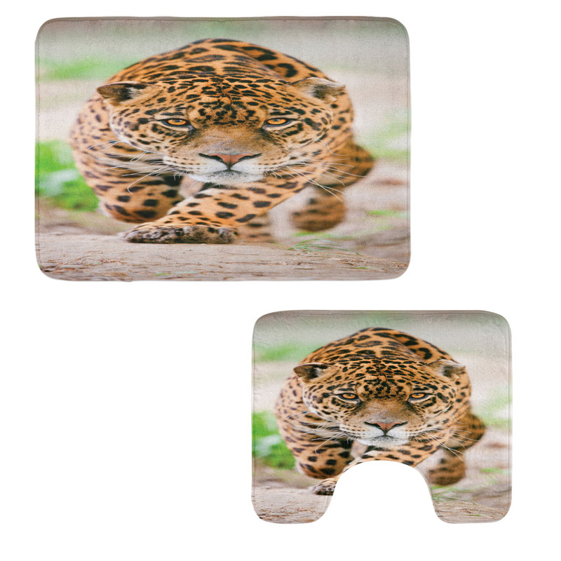  Ensemble de 2 tapis de salle de bain Leopard