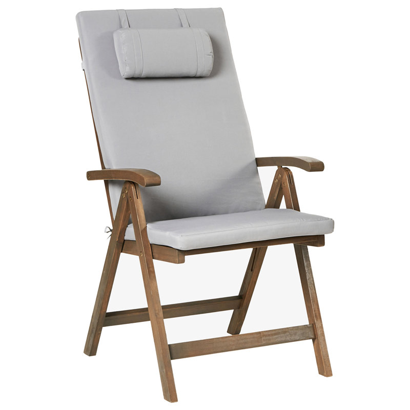 Folding Patio Dining Armchair with Cushion, Light Grey