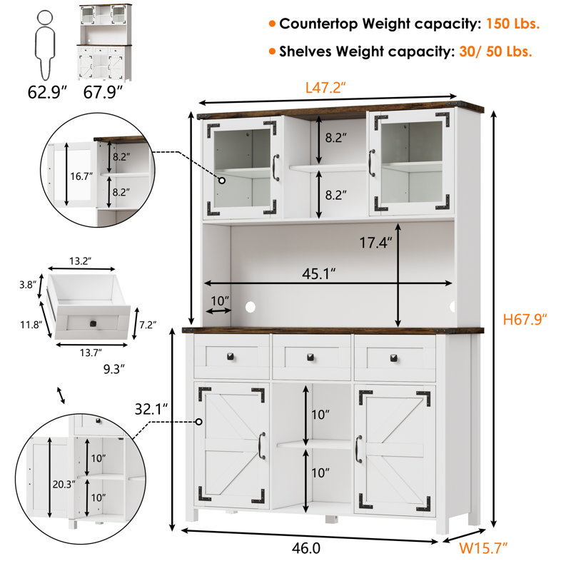 68" Kitchen Pantry With Microwave Shelf