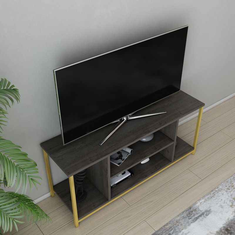 Meuble télé pour téléviseur de 50 po ou moins Rina, Doré / chêne foncé