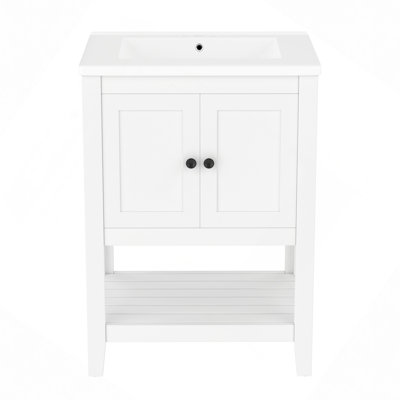 24" Modern Sleek Bathroom Vanity Elegant Ceramic Sink With Solid Wood Frame Open Style Shelf