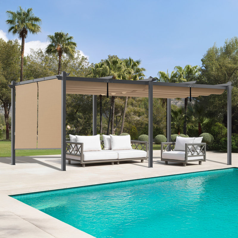 Pergola en aluminium avec auvent Aoodor, Kaki, H 8,2 pi x l 20 pi x P 12 pi