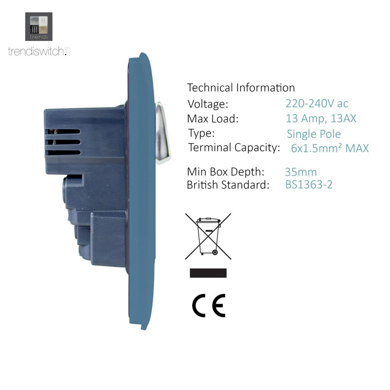 Trendi Switch 2 Gang 4 Port USB 2100mA Plug Socket, Sky