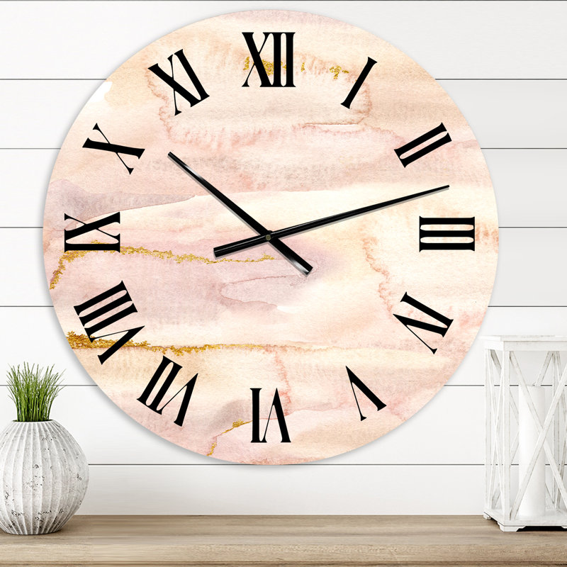 Pastel Abstract With Pink Beige & Yelllow Spots - Modern Wall Clock, Small
