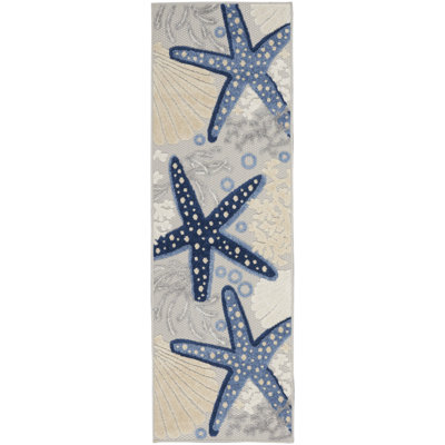 2' X 8' Blue And Grey Animal Print Non Skid Runner Rug