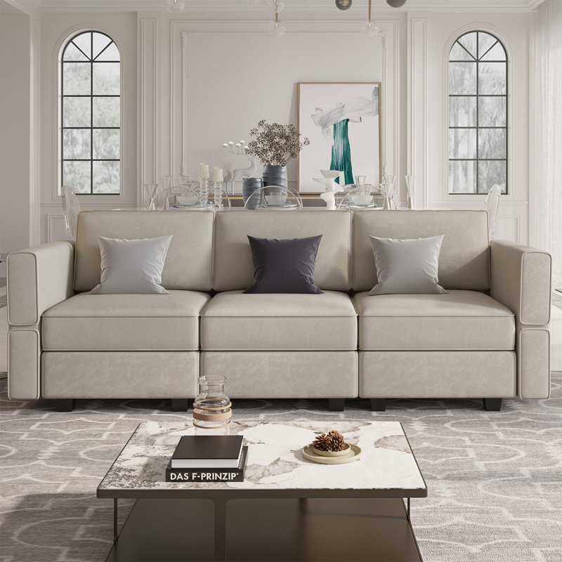 Nakash 90.2'' Wide Upholstered Modular Sectional Sofa 5-Piece 3-Seat Velvet Apartment Couch with Storage, Gray Velvet