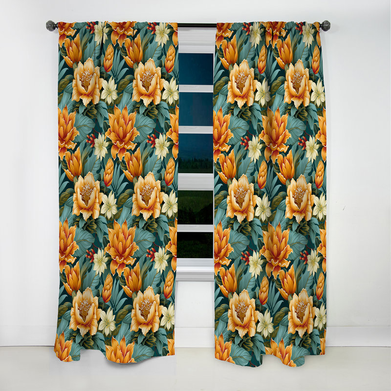 Ananas Serenity - motif tropical II - Rideau floral - Rideau occultant floral - 1 panneau, L 52 po x L 120 po