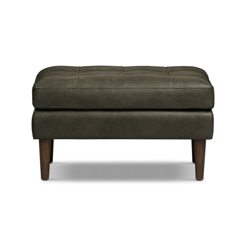 Napa Full Grain Genuine Italian Leather Ottoman, Olivine Green