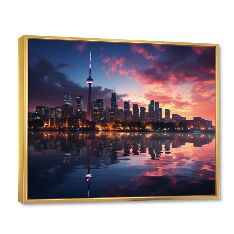 Toronto Canada Cityscape - Nautical & Beach Wall Art Living Room, H 34 po x l 44 po x P 1,5 po, Cadre flottant doré