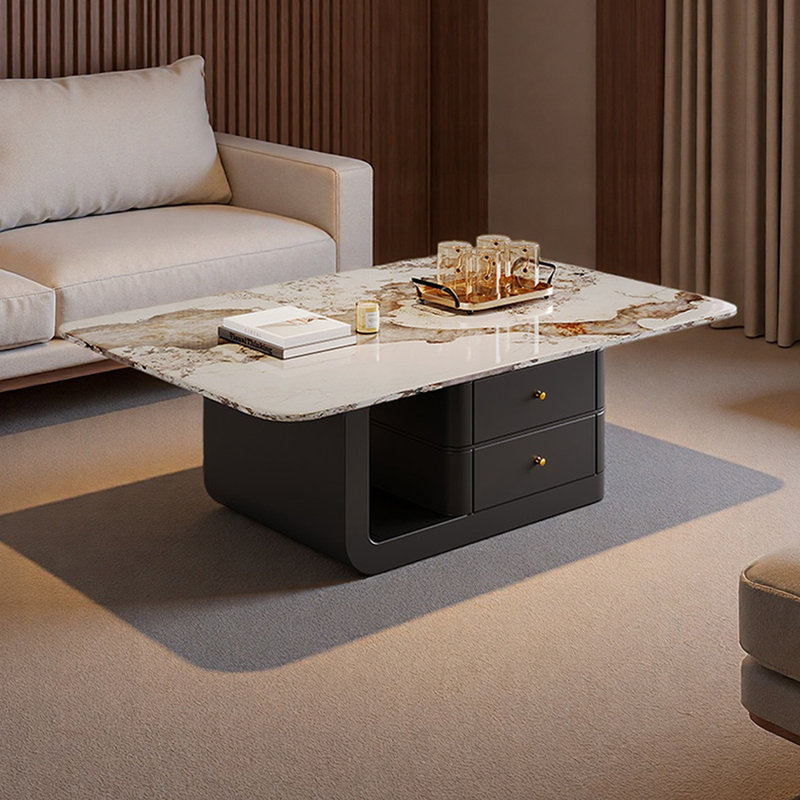 Table basse avec rangement Simplicity, H 16,53 po x L 47,24 po x l 23,62 po, Blanc / Taupe