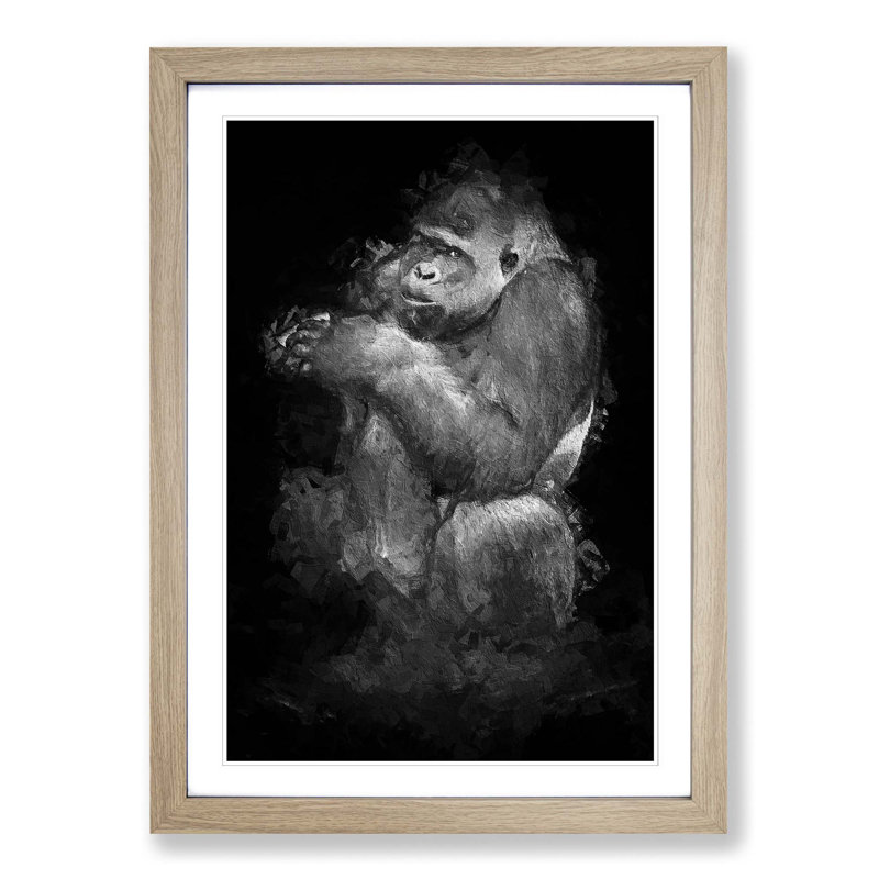Lowland Gorilla in Abstract - Picture Frame Painting Print on MDF, Oak Framed, 65cm H x 48cm W x 2cm D