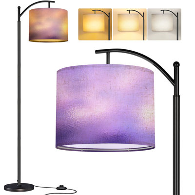  Lampe sur pied Arc Lavande effet feuille de verre mauve doux pour utilisation sur le Web Grande lampe sur pied moderne Abat-jour réglable en lin à 3 températures de couleur