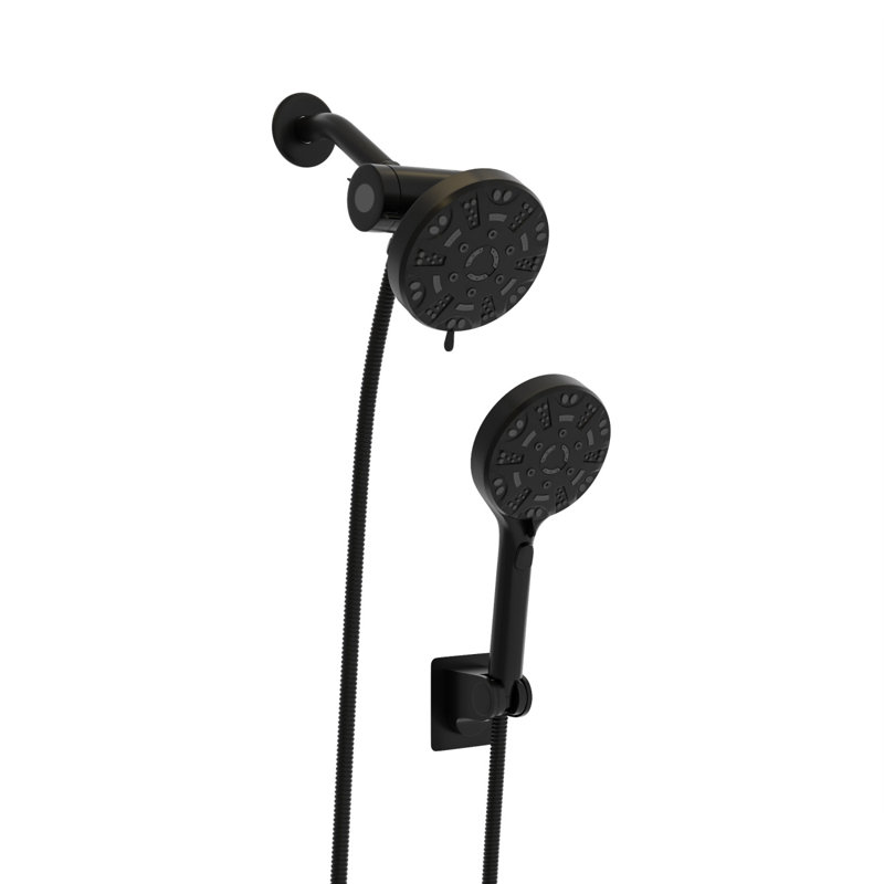 Multi Function Dual Shower Head - Shower System With 4.7" Rain Showerhead, 8-Function Hand Shower, Matte Black