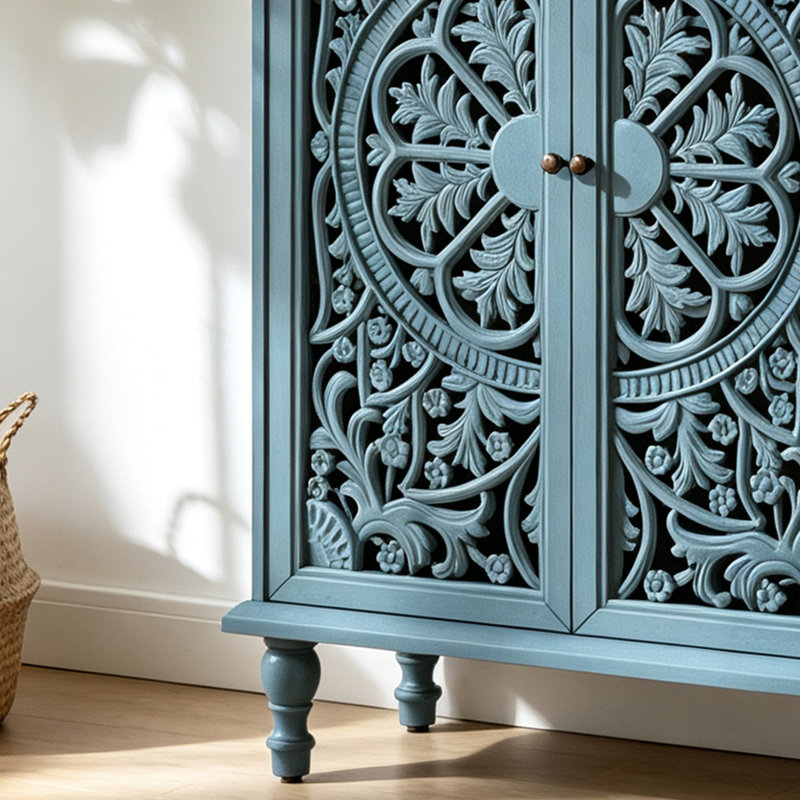 Armoire de rangement haute avec tablettes, armoire d'appoint élégante avec 2 portes et buffet polyvalent, Bleu