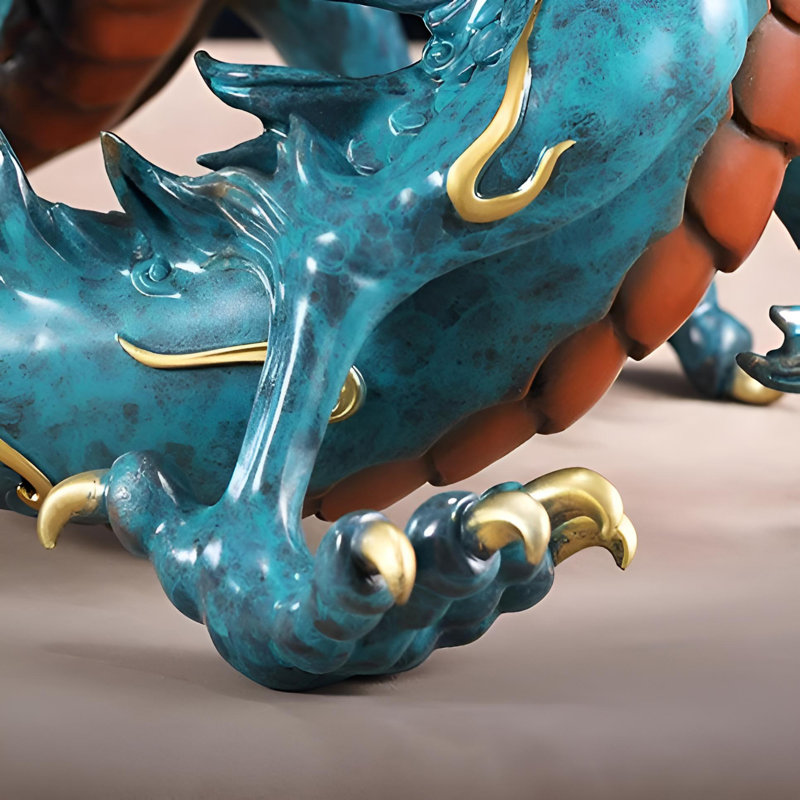 Statue de dragon chinois en laiton - art décoratif oriental exquis